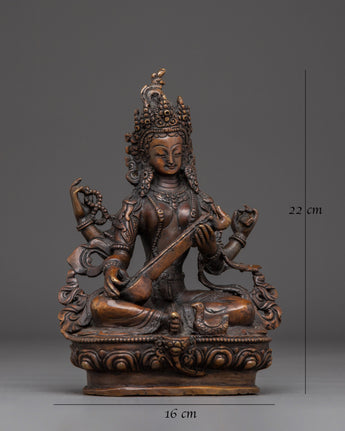Oxidized Copper Saraswati with Veena Statue