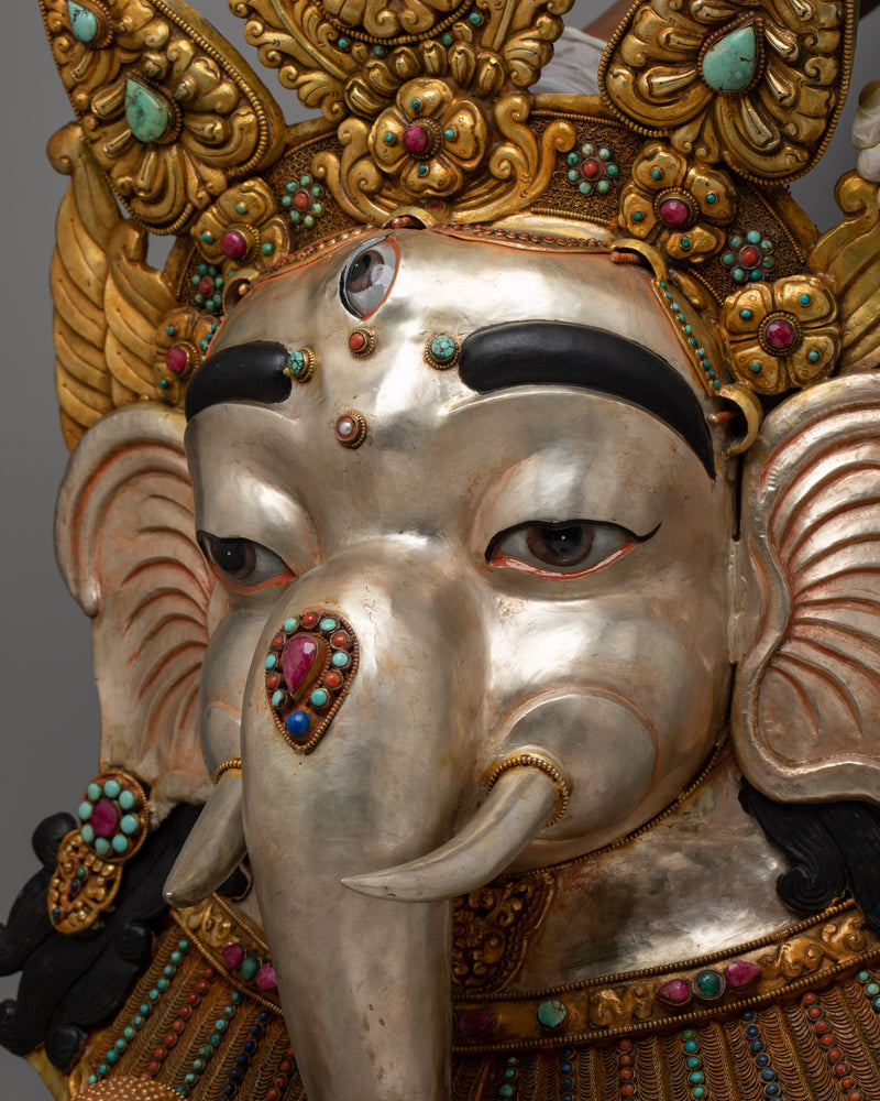 Premium Ganesha Face Mask | Luxurious Copper with 24K Gold and Silver Plating with Embodiment of Divine Blessings