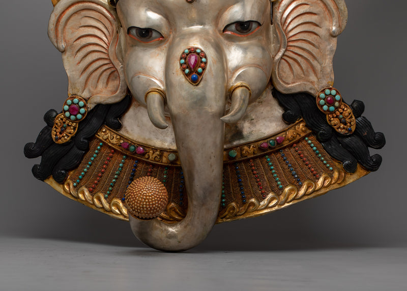 Premium Ganesha Face Mask | Luxurious Copper with 24K Gold and Silver Plating with Embodiment of Divine Blessings