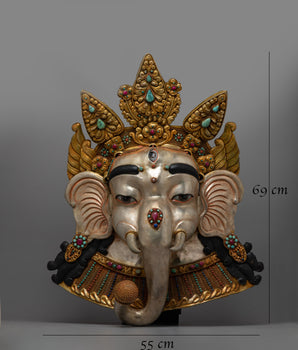 Premium Ganesha Face Mask | Luxurious Copper with 24K Gold and Silver Plating with Embodiment of Divine Blessings