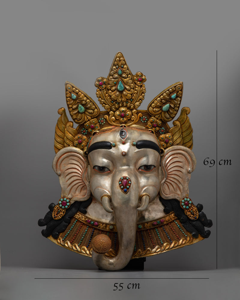 Premium Ganesha Face Mask | Luxurious Copper with 24K Gold and Silver Plating with Embodiment of Divine Blessings