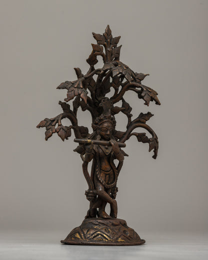 Bronze Krishna Statue | Divine Deity Playing Flute, Symbol of Spiritual Melody and Bliss