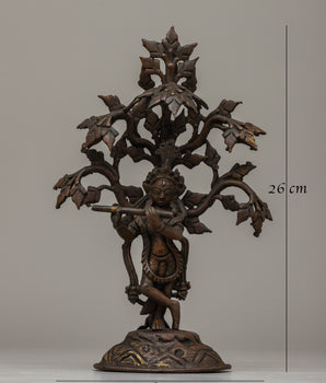 Bronze Krishna Statue | Divine Deity Playing Flute, Symbol of Spiritual Melody and Bliss