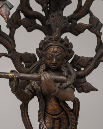 Bronze Krishna Statue | Divine Deity Playing Flute, Symbol of Spiritual Melody and Bliss