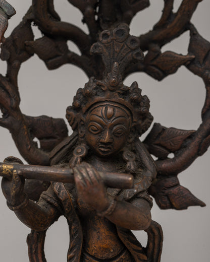 Bronze Krishna Statue | Divine Deity Playing Flute, Symbol of Spiritual Melody and Bliss