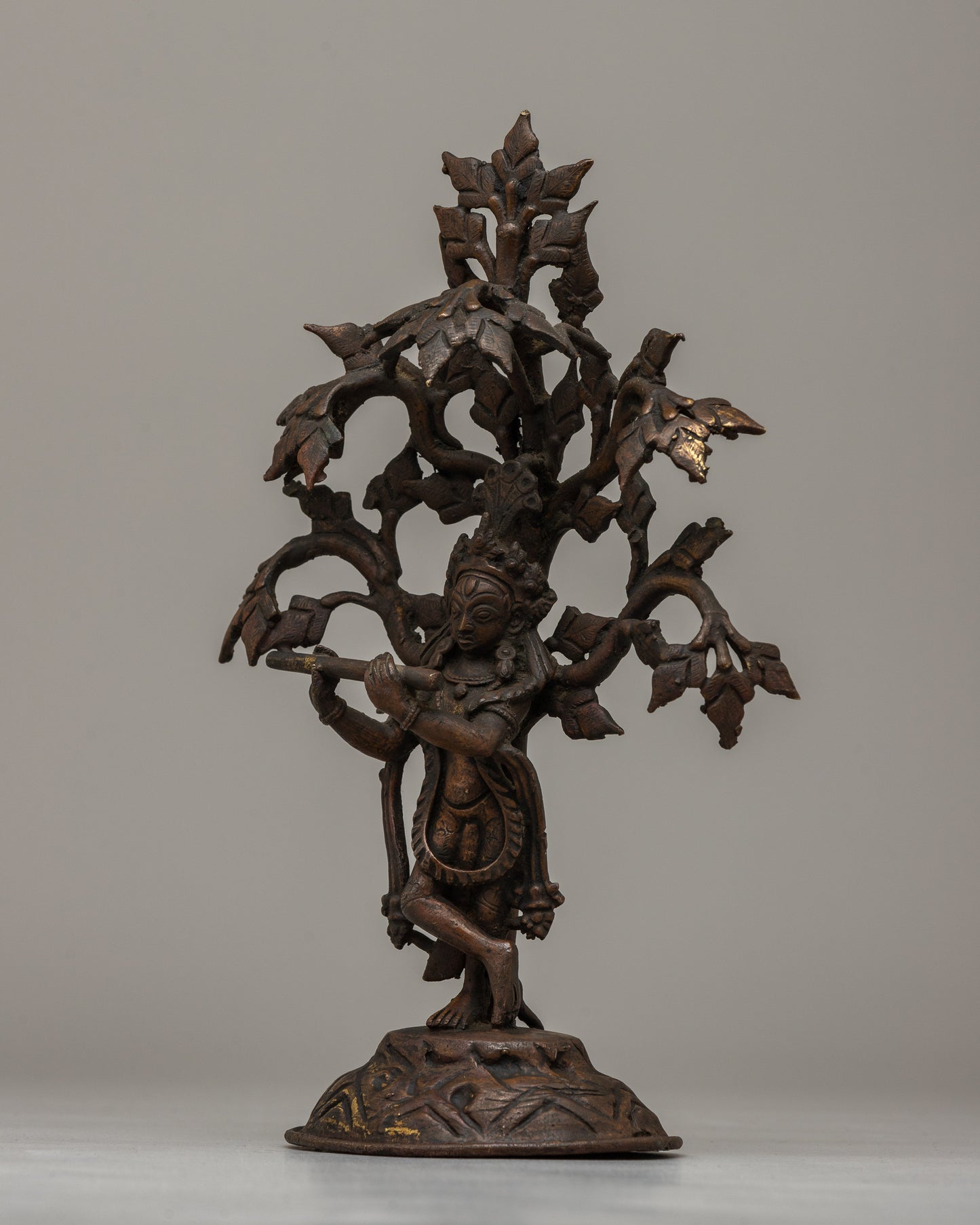 Bronze Krishna Statue | Divine Deity Playing Flute, Symbol of Spiritual Melody and Bliss