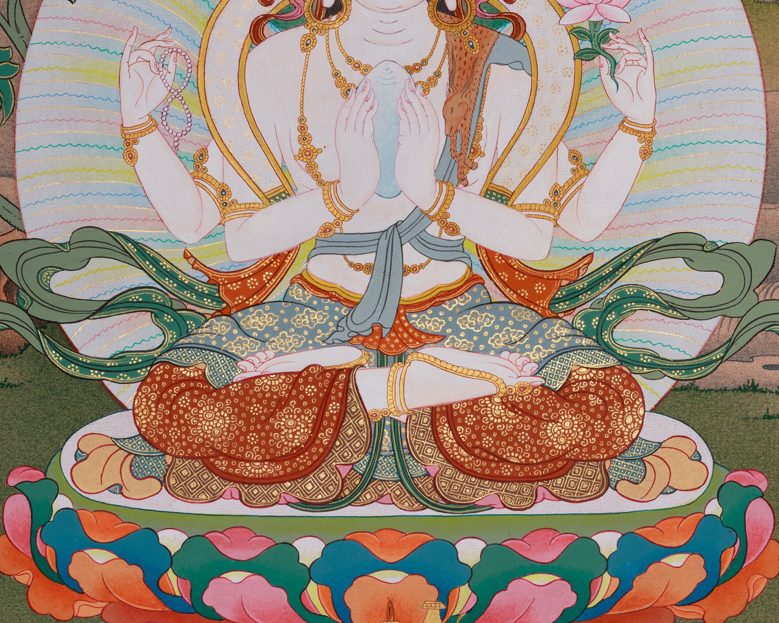 Four Armed Chenrezig Tibetan Artwork | Sacred Compassion Buddha