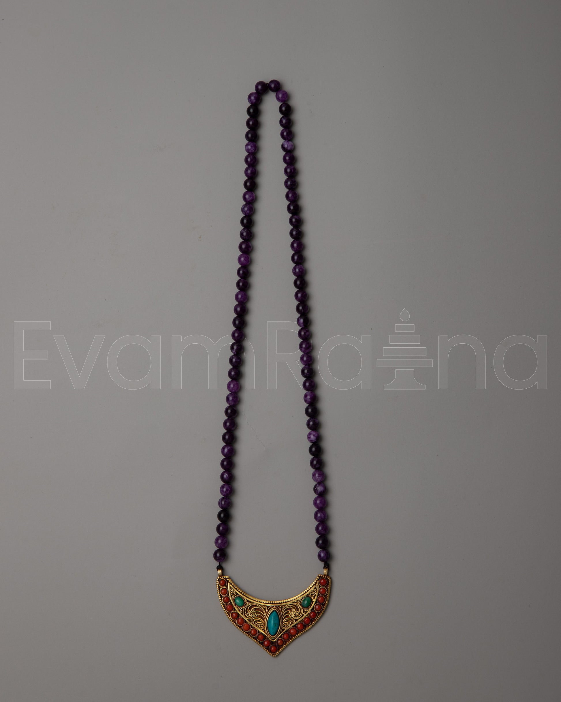 Amethyst Bead Necklace Long