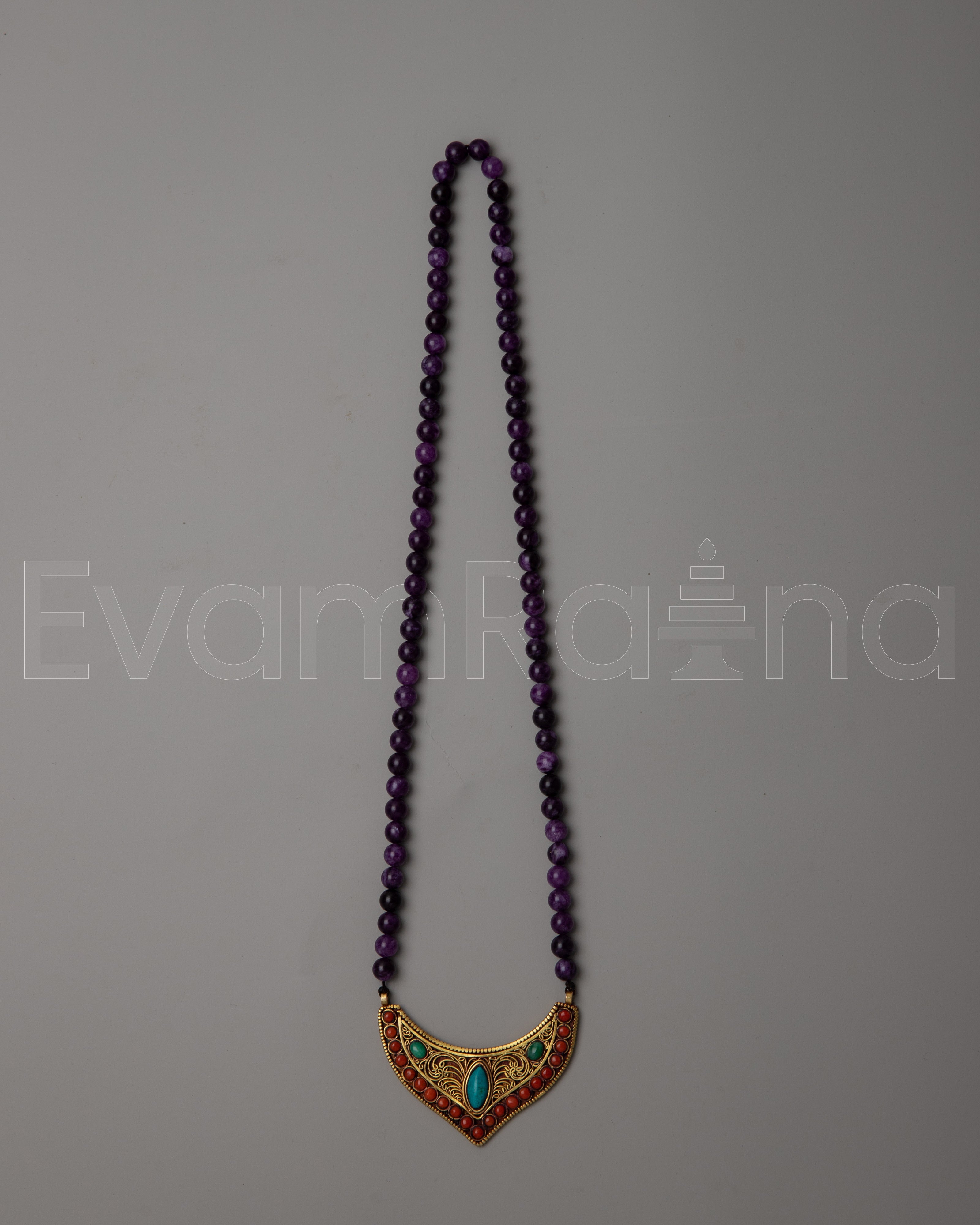 Amethyst Bead Necklace Long