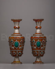 Tibetan Pair Silver Flower Vase