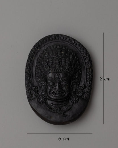 Mahakala Face On Shaligram Shila | Symbolizing Strength and Spiritual Safeguarding