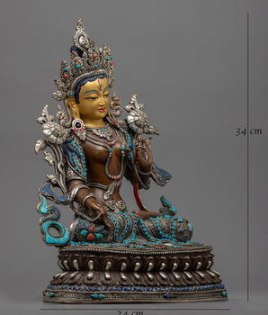 white-tara-sculpture with gemstones