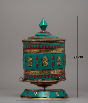 Turquoise Buddhist Prayer Wheel | Harnessing Spiritual Energy and Tranquility in Divine Rituals