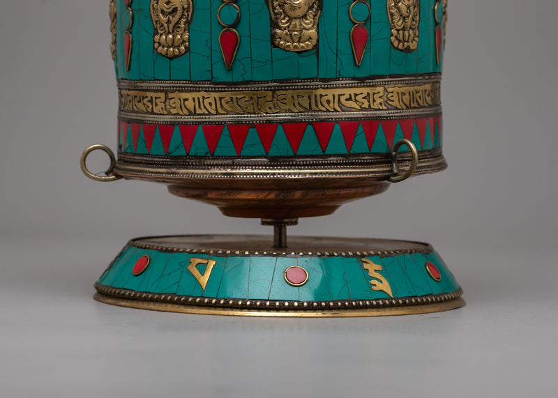 Turquoise Buddhist Prayer Wheel | Harnessing Spiritual Energy and Tranquility in Divine Rituals