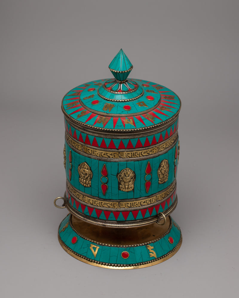 Turquoise Buddhist Prayer Wheel | Harnessing Spiritual Energy and Tranquility in Divine Rituals