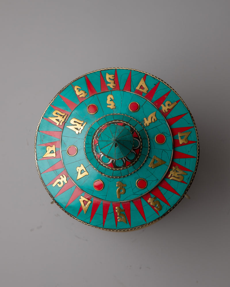 Turquoise Buddhist Prayer Wheel | Harnessing Spiritual Energy and Tranquility in Divine Rituals