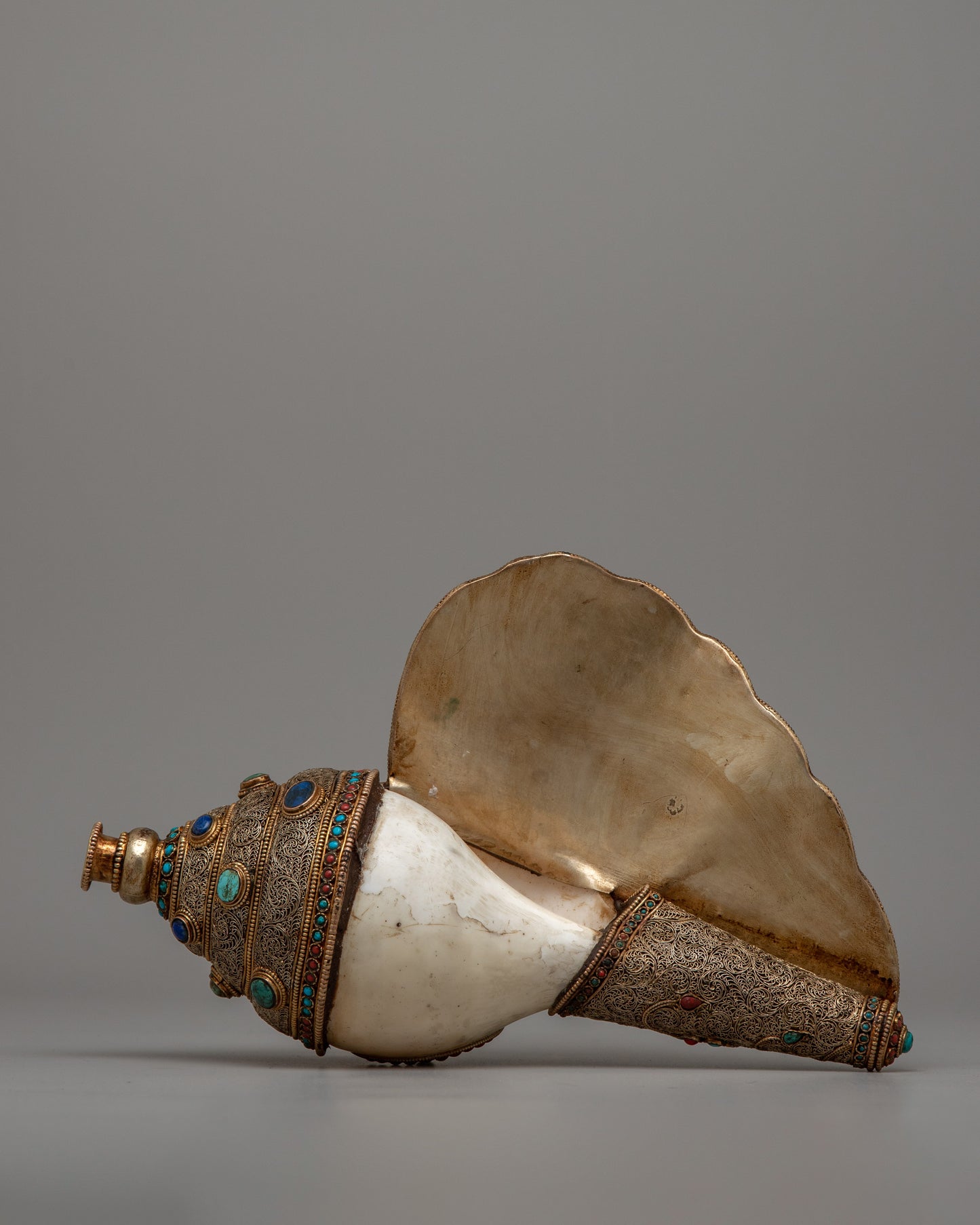 Tibet Silver Decorated Conch Shell | Exquisitely Decorated Symbol of Spiritual Significance