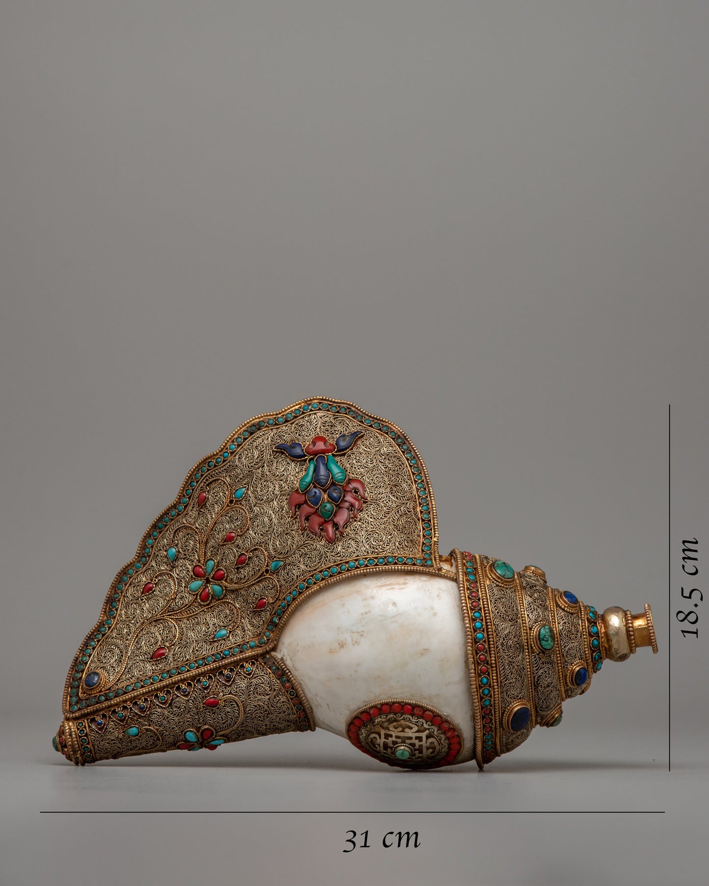 Tibet Silver Decorated Conch Shell | Exquisitely Decorated Symbol of Spiritual Significance