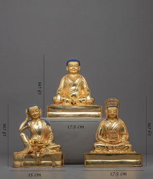 Traditional Buddhist Master Gold Gilded Statue Set | Traditionally Hand Carved Art