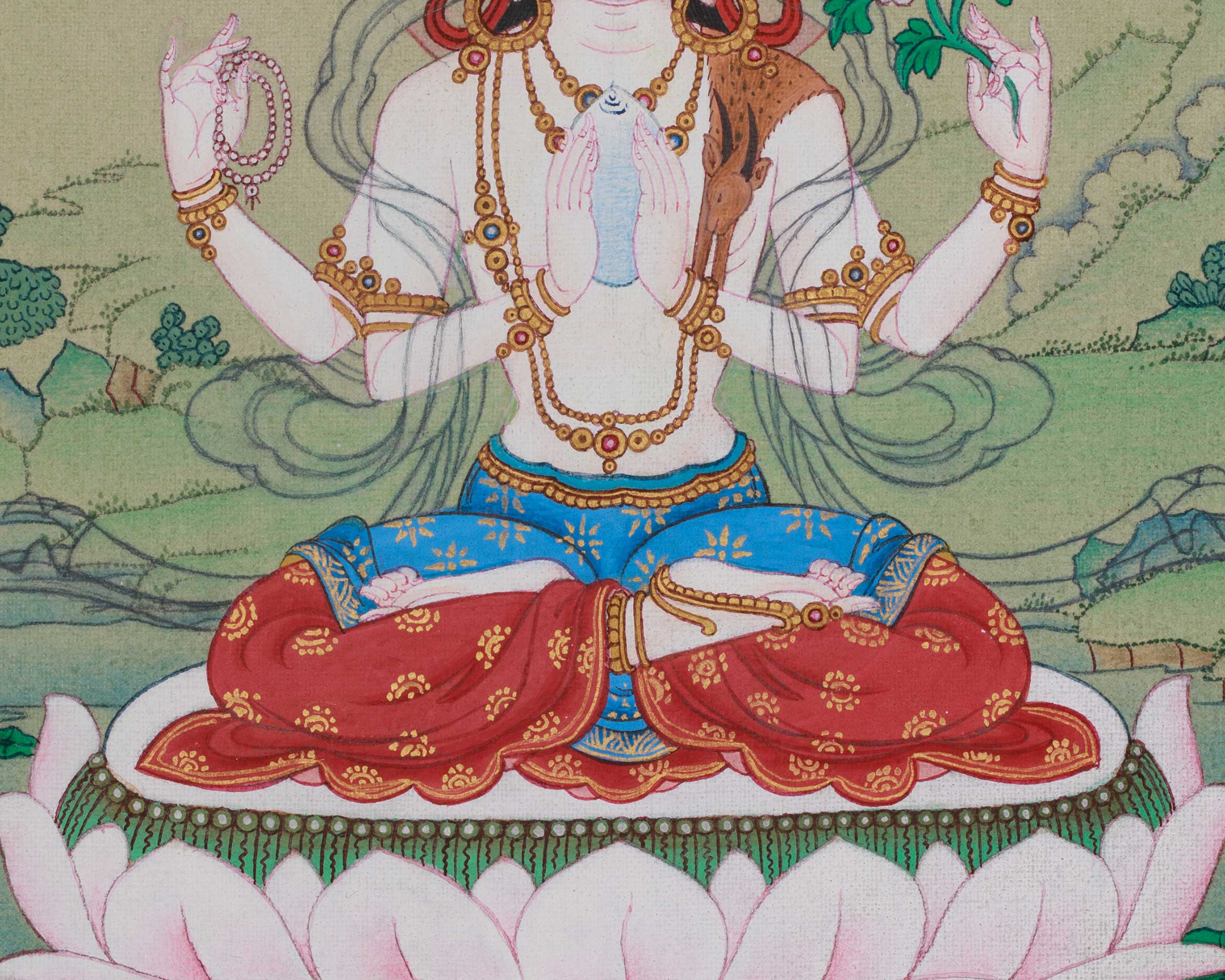 Chenrezig Meditation Thangka | Avalokiteshvara Art | Compassion Deity