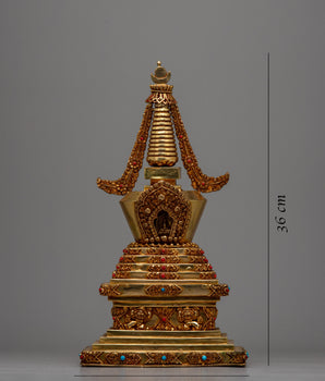 Beautiful Gold Plated Tibetan Stupa | Spiritual Ornament for Home and Altar