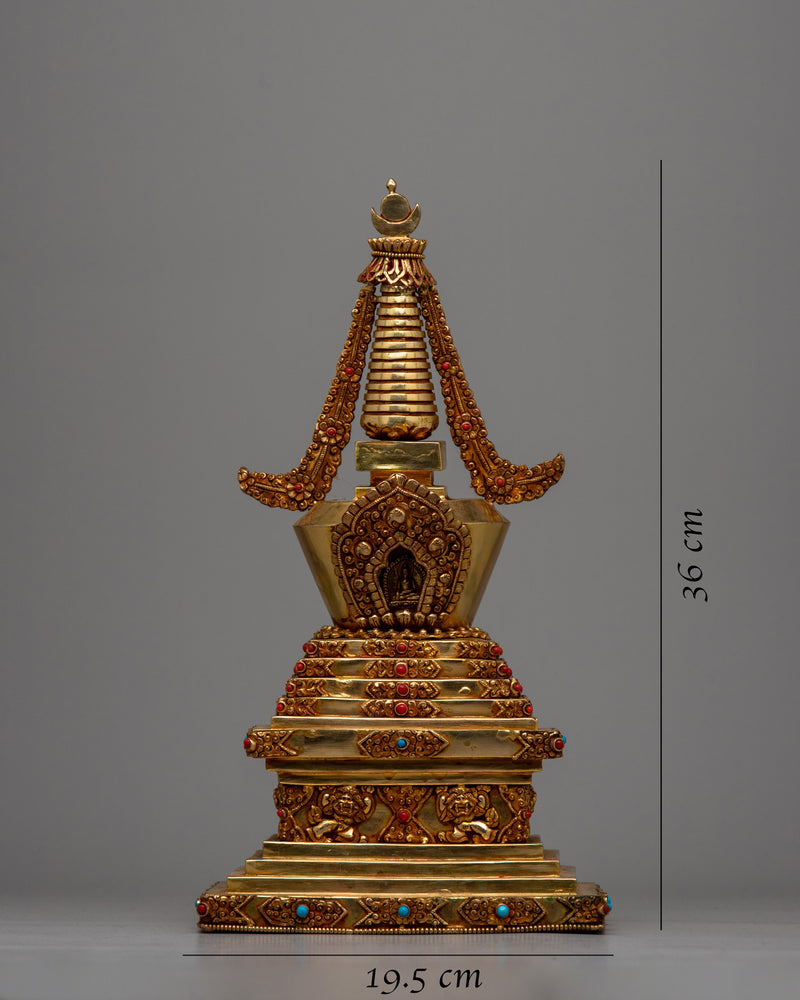 Beautiful Gold Plated Tibetan Stupa | Spiritual Ornament for Home and Altar