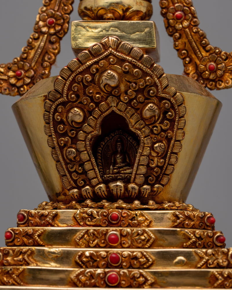 Beautiful Gold Plated Tibetan Stupa | Spiritual Ornament for Home and Altar