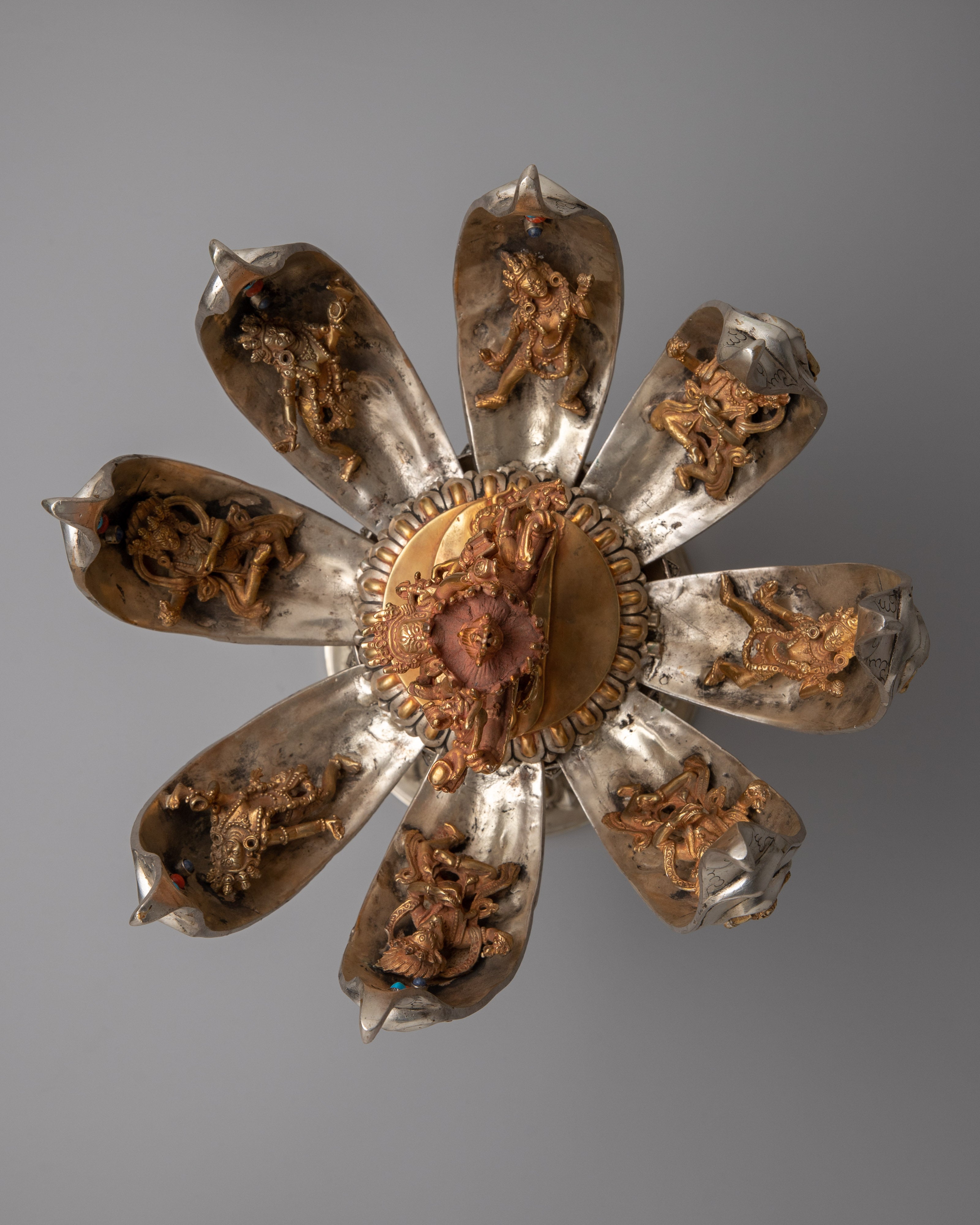 Copper Lotus Mandala of Chakrasamvara | Eight Dakini Ritual Sculpture