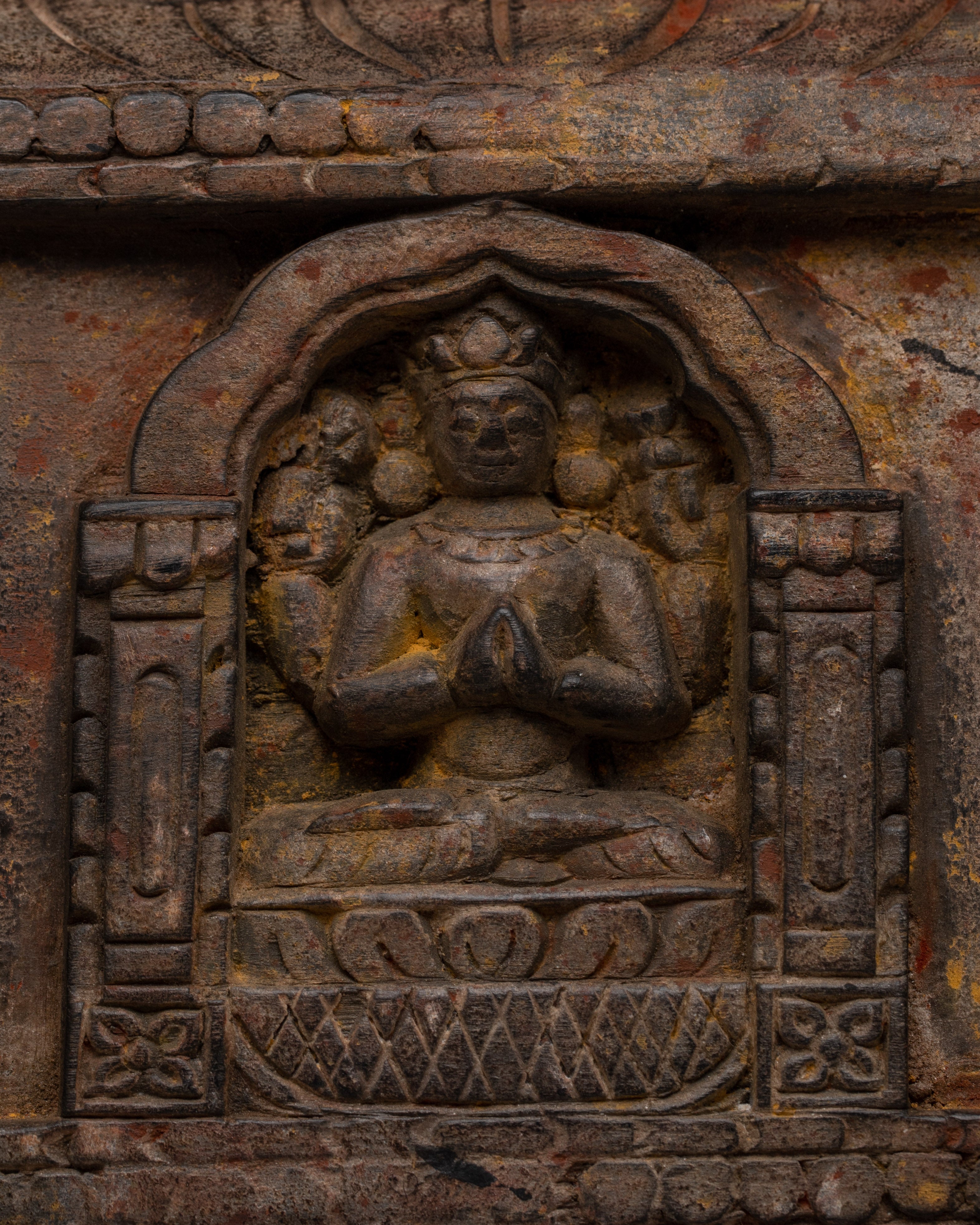 Buddhist Deity Wall Sculpture Panel | Wooden Wall Hanging for Decor