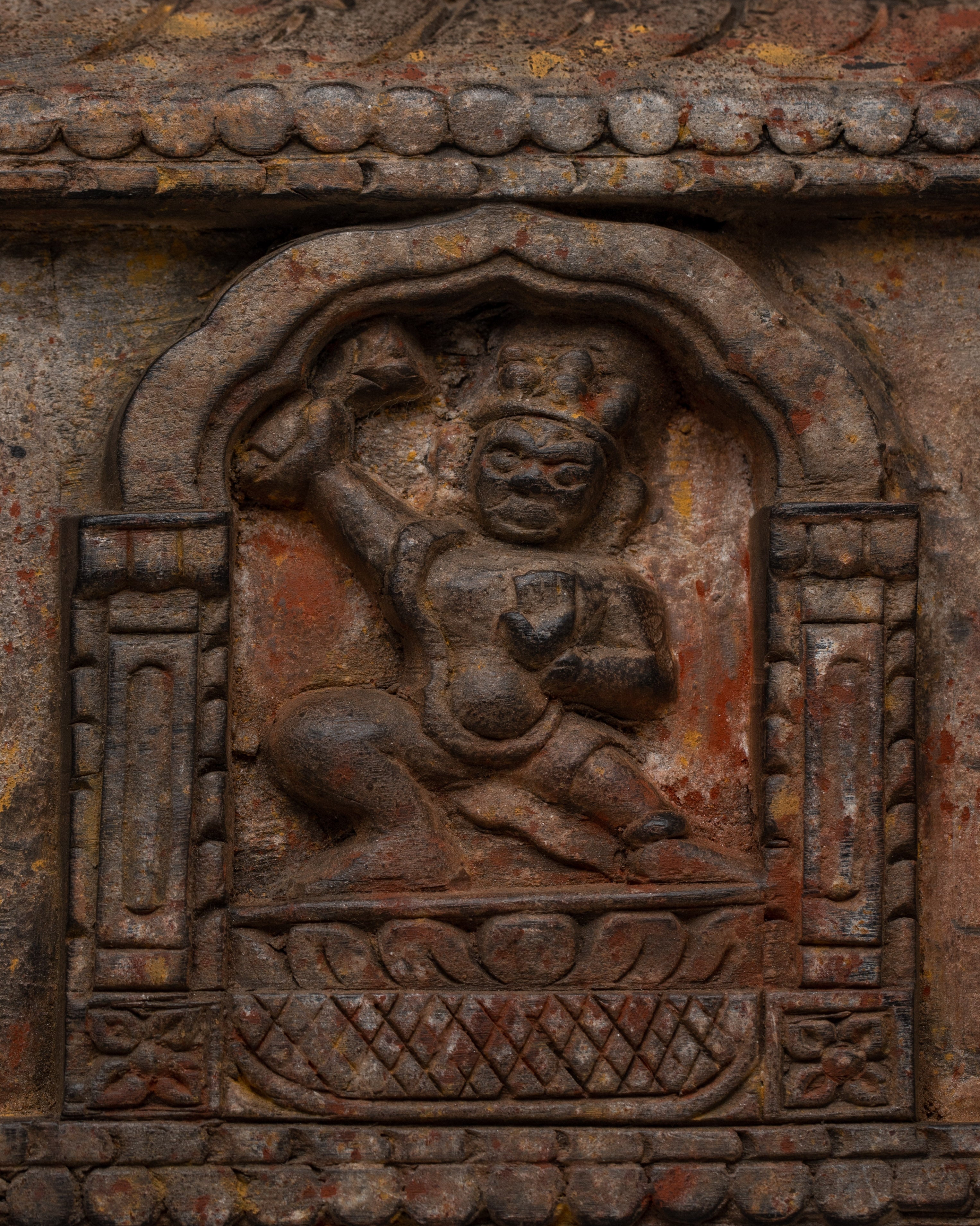 Buddhist Deity Wall Sculpture Panel | Wooden Wall Hanging for Decor
