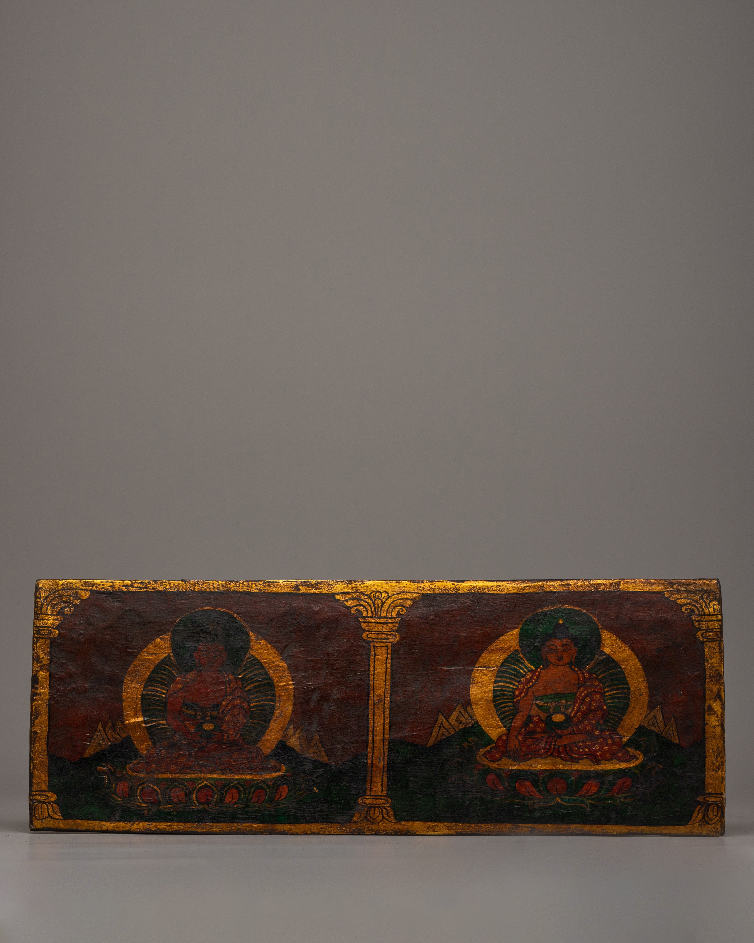 Sacred Wooden Tibetan Three Buddha Wall Hanging Art | Unique Gift Idea for Decor