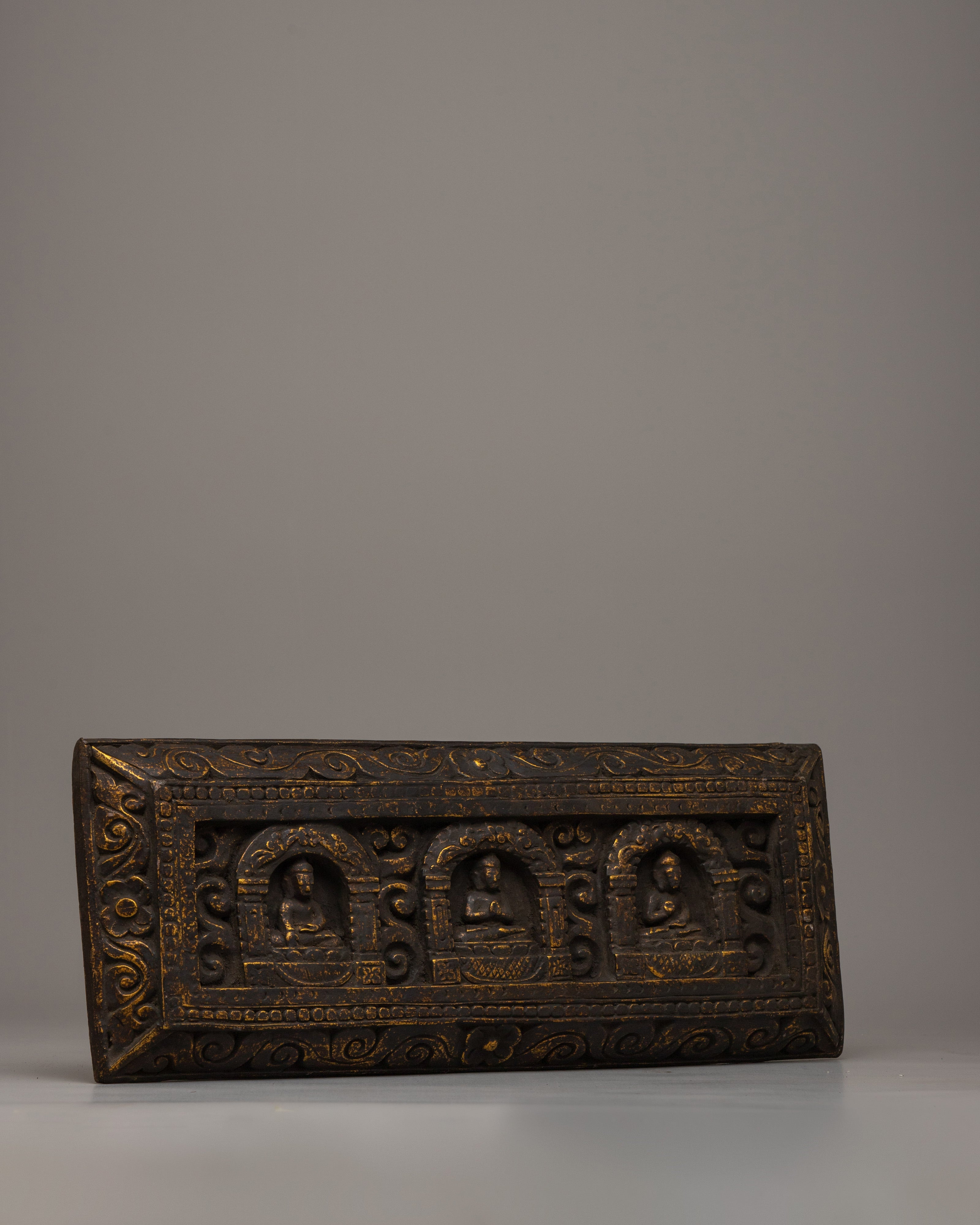 Sacred Wooden Tibetan Three Buddha Wall Hanging Art | Unique Gift Idea for Decor