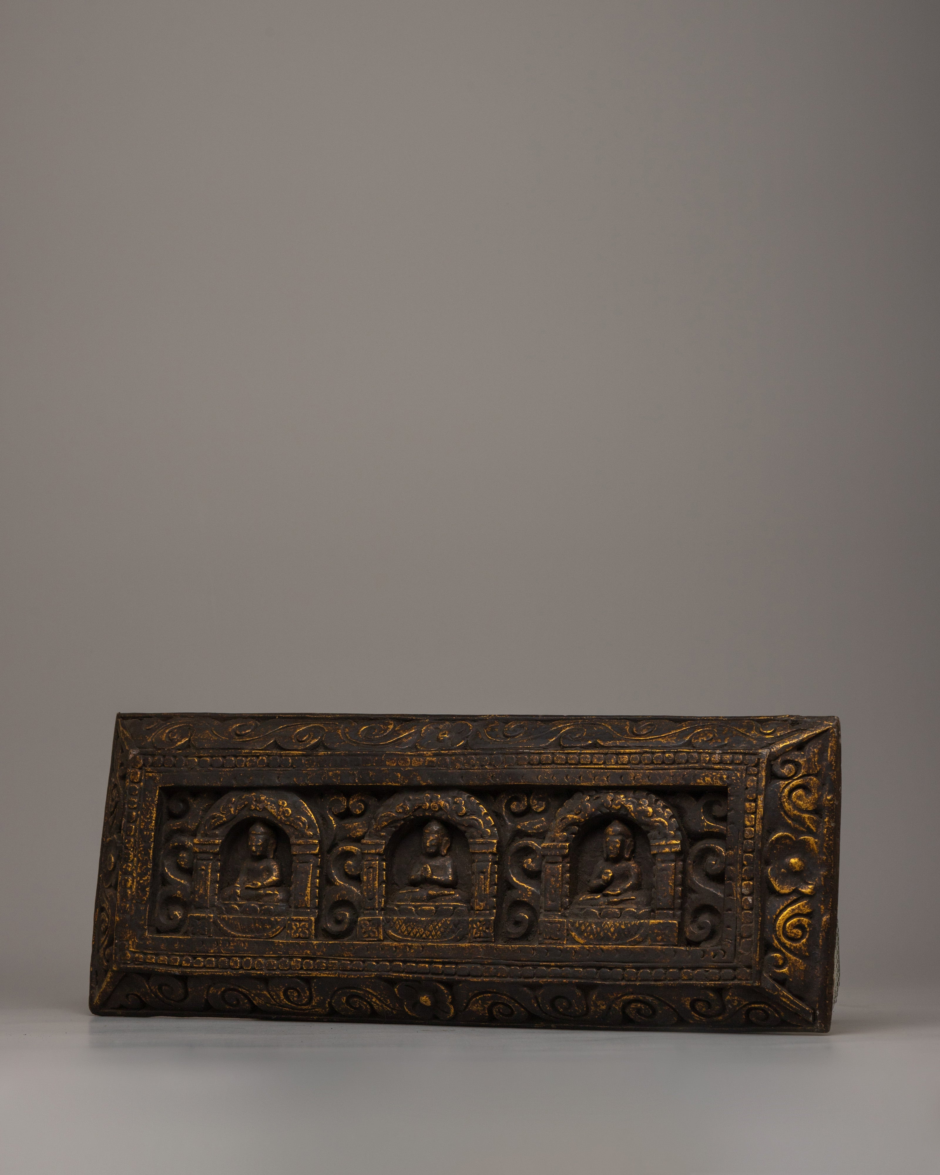 Sacred Wooden Tibetan Three Buddha Wall Hanging Art | Unique Gift Idea for Decor