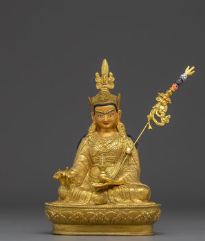 Vajra Master Guru Rinpoche Golden Handmade Statue