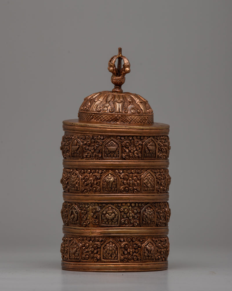 4 Tiered Tibetan Ritual Rice Pot | Exquisite Craftsmanship for Sacred Offerings