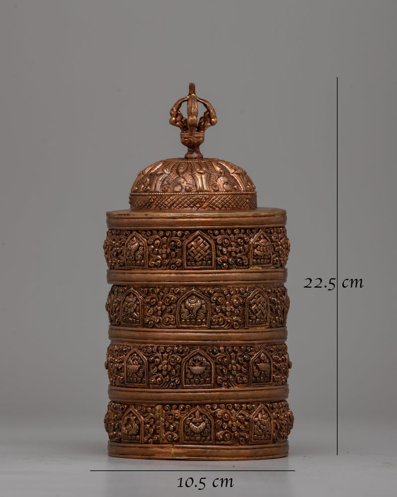 4 Tiered Tibetan Ritual Rice Pot | Exquisite Craftsmanship for Sacred Offerings