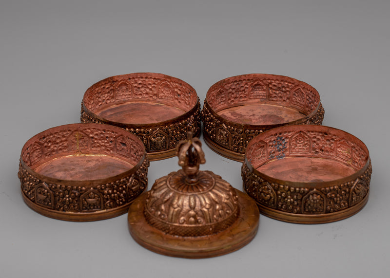 4 Tiered Tibetan Ritual Rice Pot | Exquisite Craftsmanship for Sacred Offerings