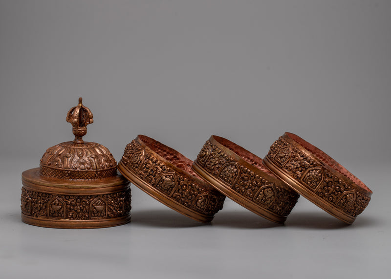 4 Tiered Tibetan Ritual Rice Pot | Exquisite Craftsmanship for Sacred Offerings