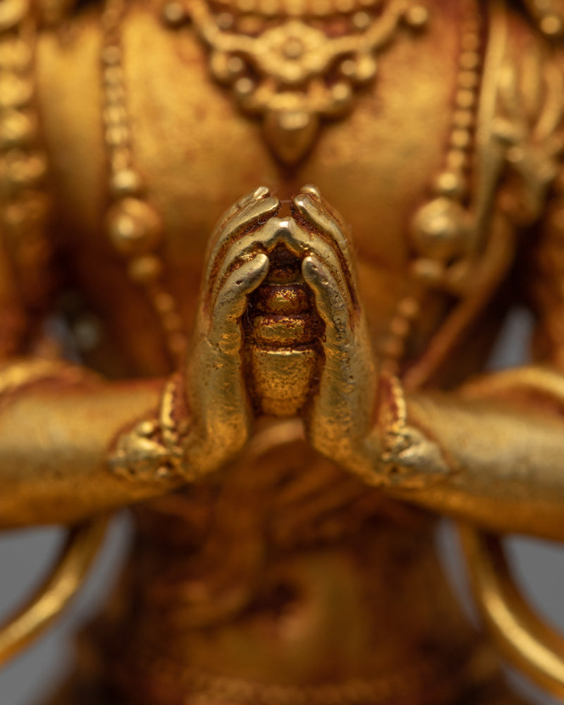 Gold Plated Chenrezig Statue | Serene Symbol of Compassionate Wisdom