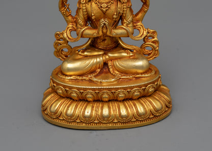 Gold Plated Chenrezig Statue | Serene Symbol of Compassionate Wisdom