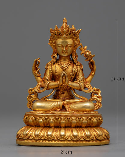 Gold Plated Chenrezig Statue | Serene Symbol of Compassionate Wisdom