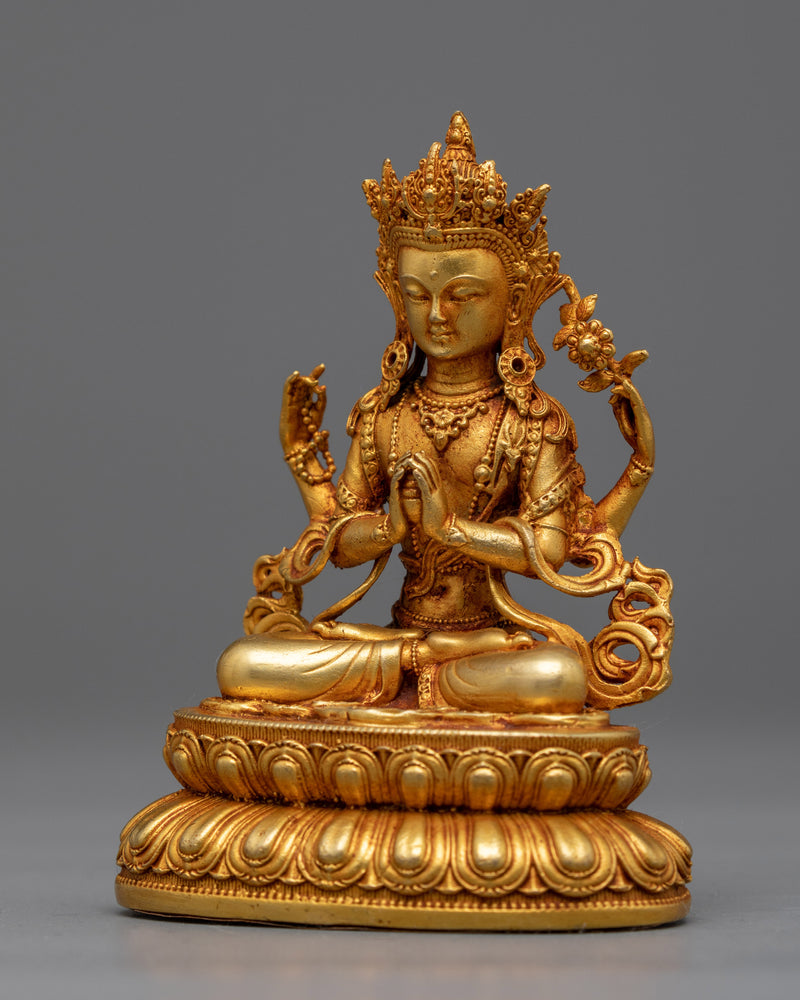 Gold Plated Chenrezig Statue | Serene Symbol of Compassionate Wisdom