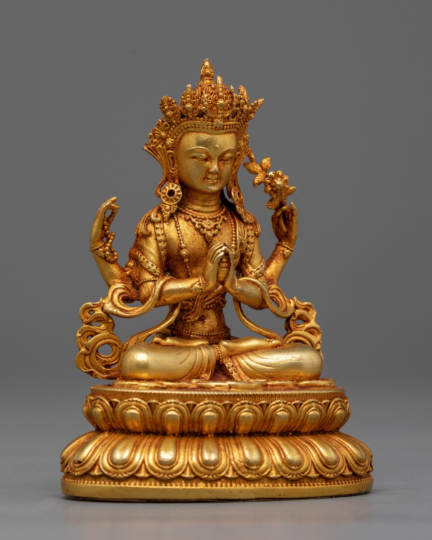 Gold Plated Chenrezig Statue | Serene Symbol of Compassionate Wisdom