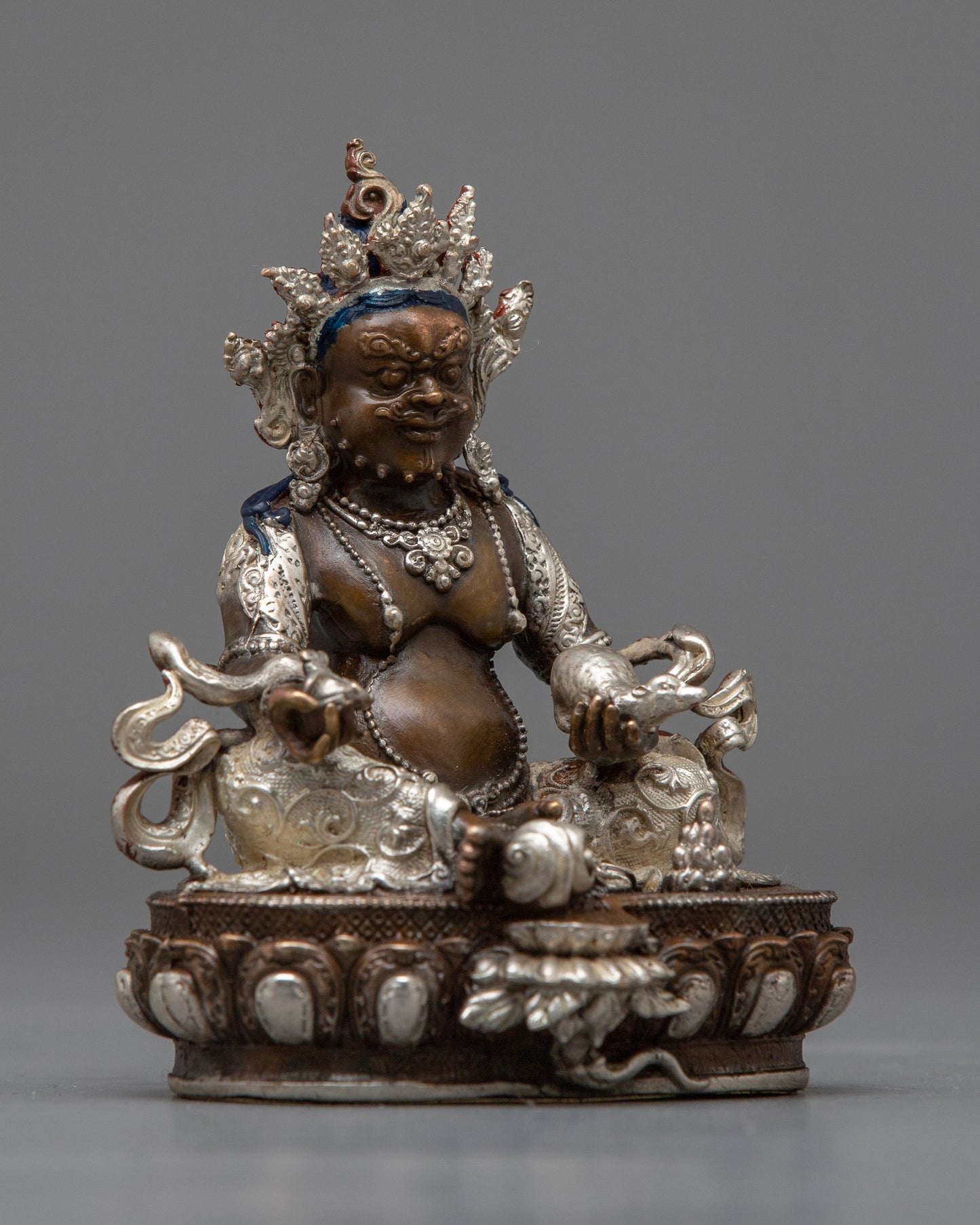 Tibetan Jambhala Statue | Invoke Prosperity and Abundance with the Sacred Silver Plated Statue