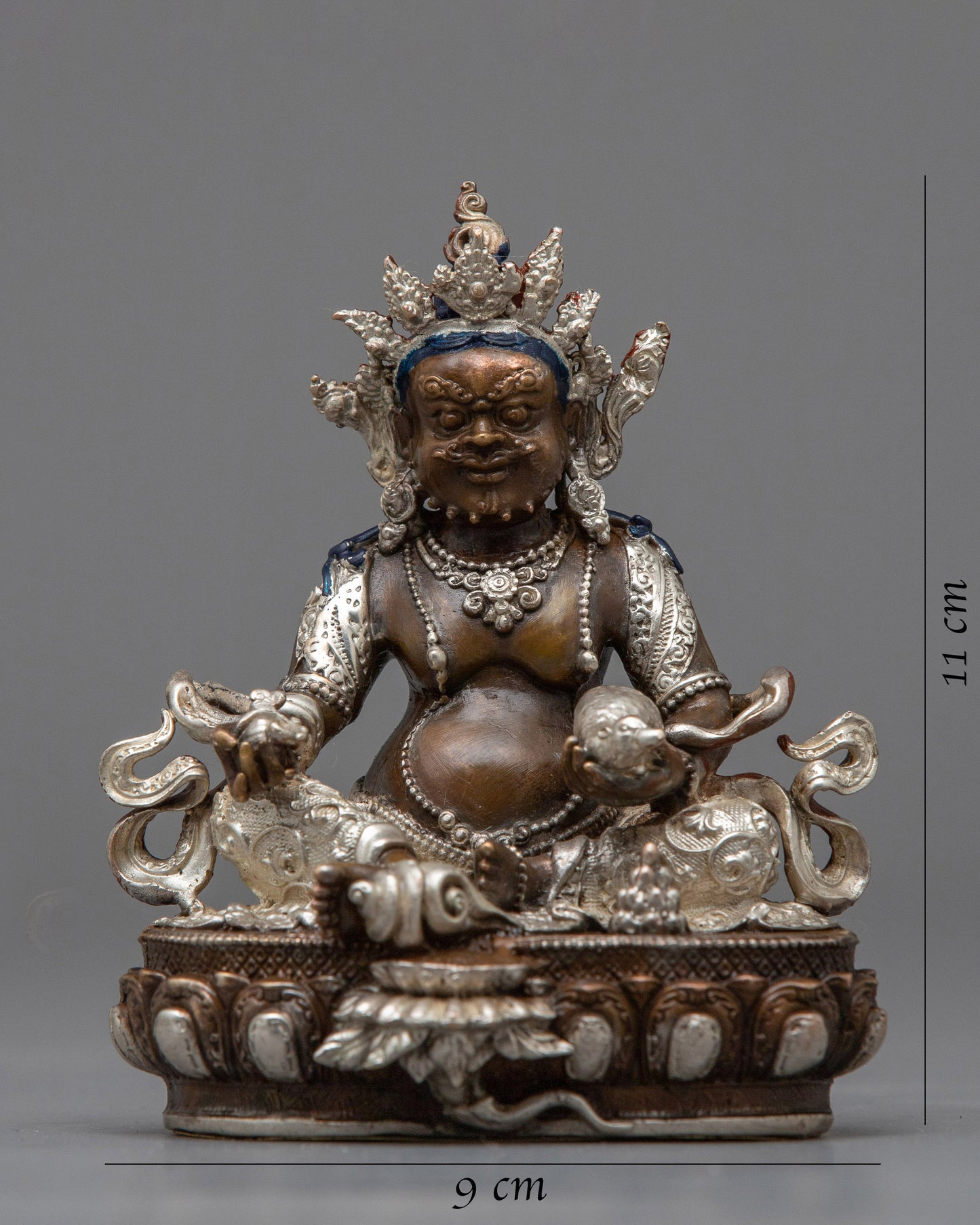 Tibetan Jambhala Statue | Invoke Prosperity and Abundance with the Sacred Silver Plated Statue