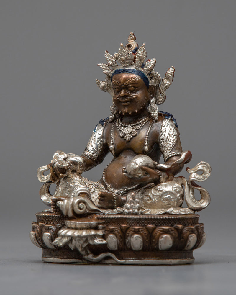 Tibetan Jambhala Statue | Invoke Prosperity and Abundance with the Sacred Silver Plated Statue