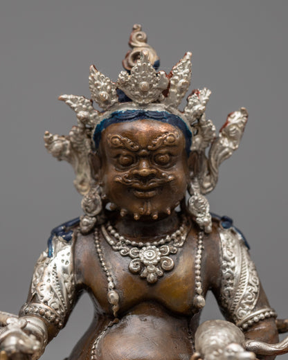 Tibetan Jambhala Statue | Invoke Prosperity and Abundance with the Sacred Silver Plated Statue