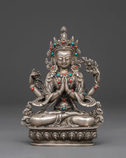 Handmade Silver Chenrezig Statue | Compassion Buddha Sculpture