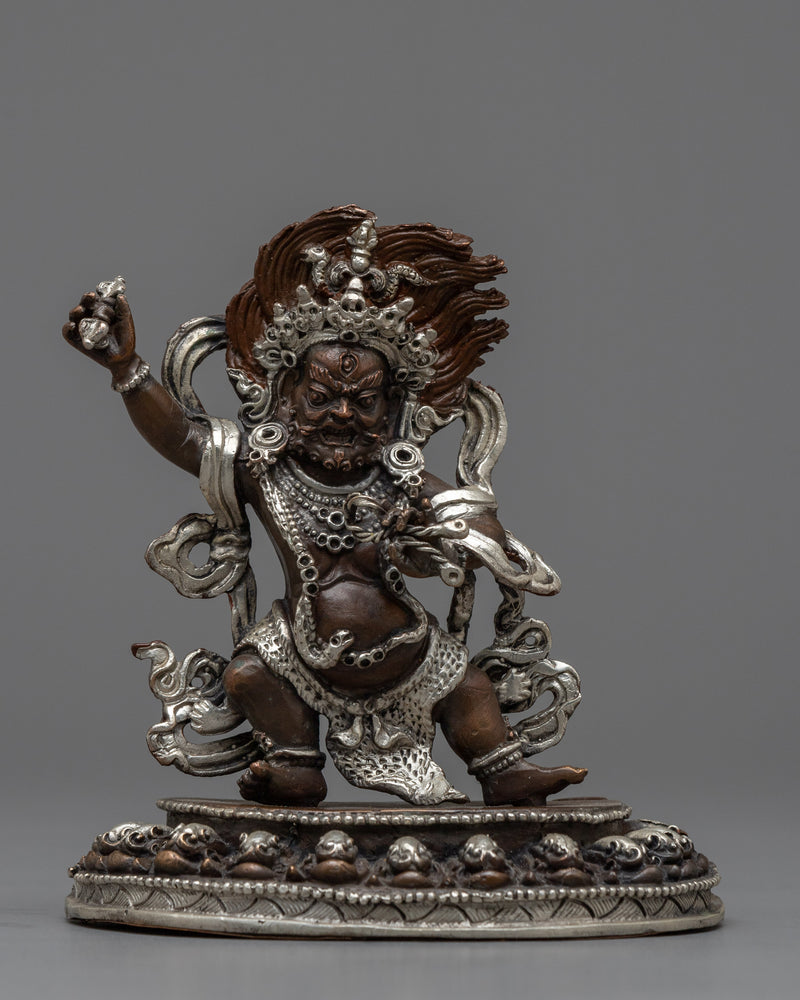 Machine-Made Vajrapani Statue | Oxidized Copper Representation of a Fierce Buddhist Guardian