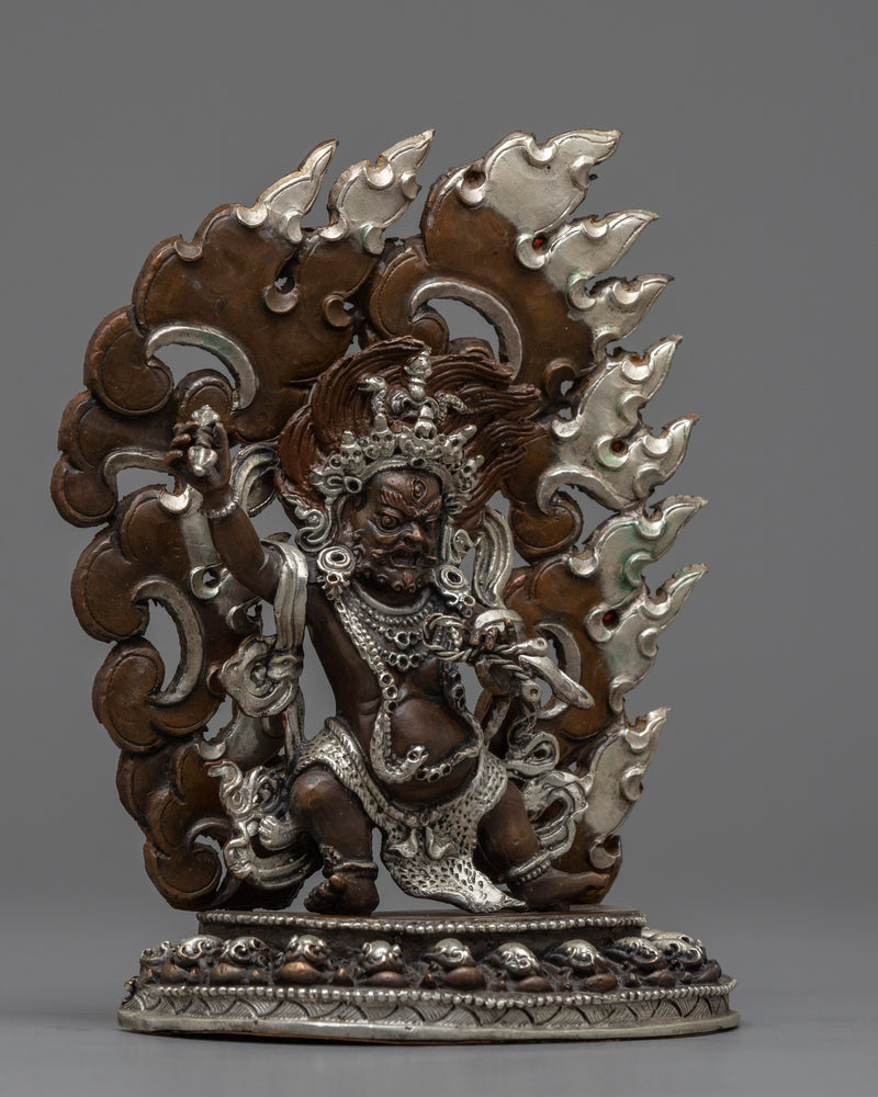 Machine-Made Vajrapani Statue | Oxidized Copper Representation of a Fierce Buddhist Guardian